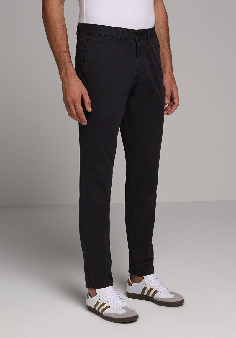 Slim Fit Orta Bel Düz Paça Erkek Gri Düğmeli Pantolon