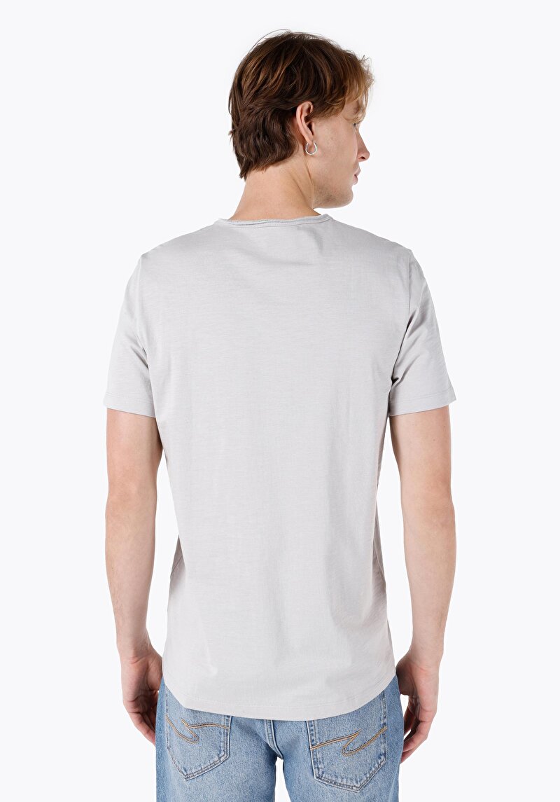 Regular Fit V Yaka Düz Erkek Taş Kısa Kol Tişört