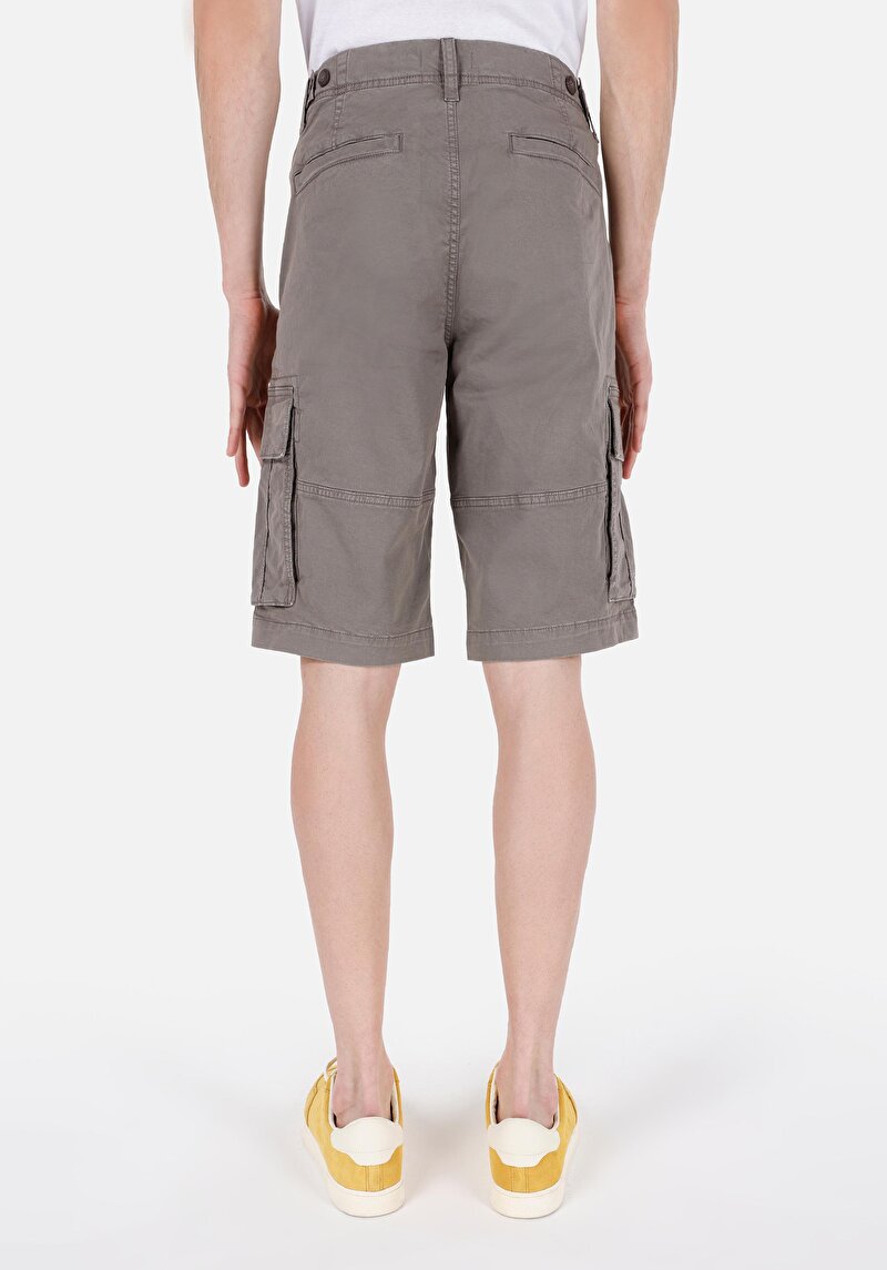 Regular Fit Orta Bel Düz Kargo Cepli Erkek Yeşil Şort