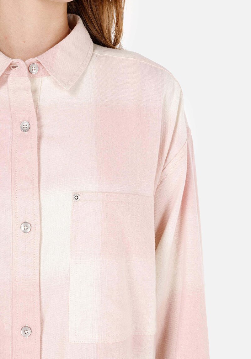 Relax Fit Shirt Neck  Kadın Pembe Uzun Kol Gömlek
