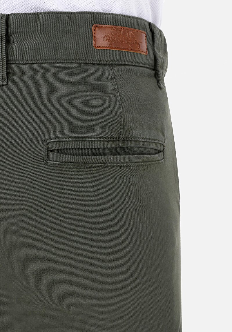 Slim Fit Orta Bel Düz Paça Erkek Yeşil  Pantolon