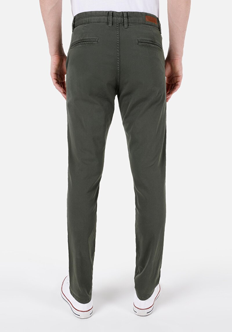 Slim Fit Orta Bel Düz Paça Erkek Yeşil  Pantolon