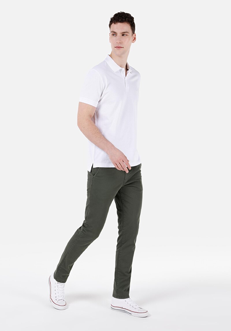 Slim Fit Orta Bel Düz Paça Erkek Yeşil  Pantolon