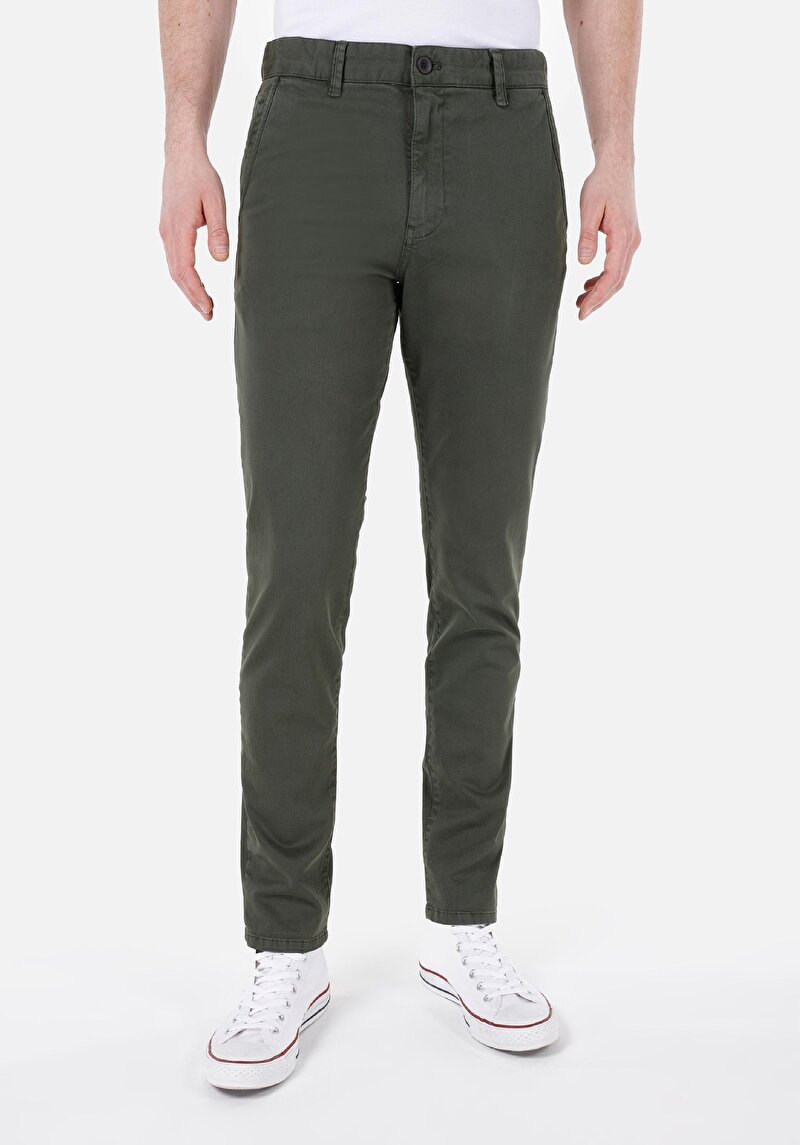 Slim Fit Orta Bel Düz Paça Erkek Yeşil  Pantolon