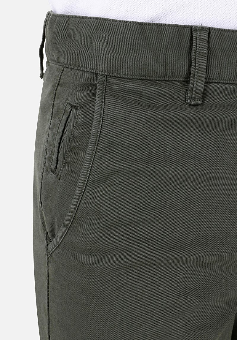 Slim Fit Orta Bel Düz Paça Erkek Yeşil  Pantolon