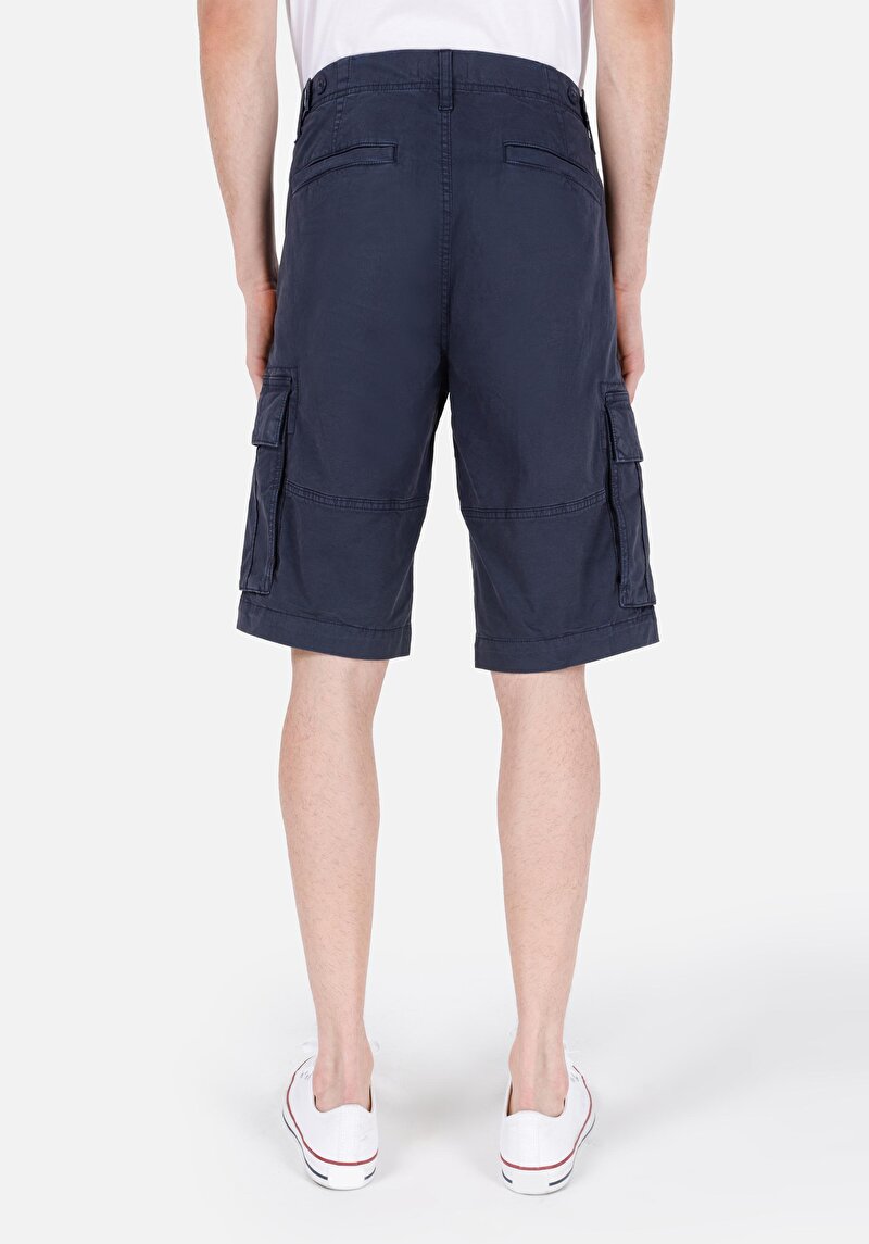 Regular Fit Cepli Orta Bel Düz Erkek Lacivert Şort