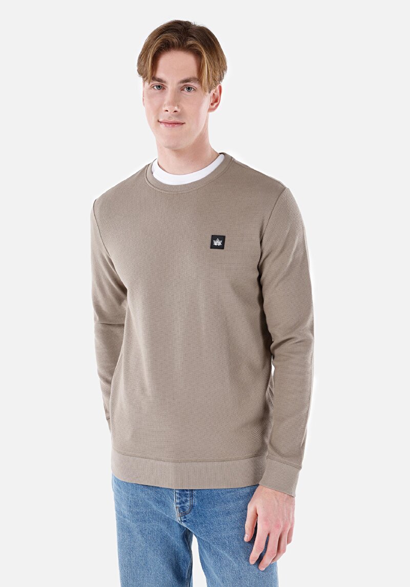 Regular Fit Yuvarlak Yaka Pamuklu Erkek Yeşil Uzun Kol Tişört