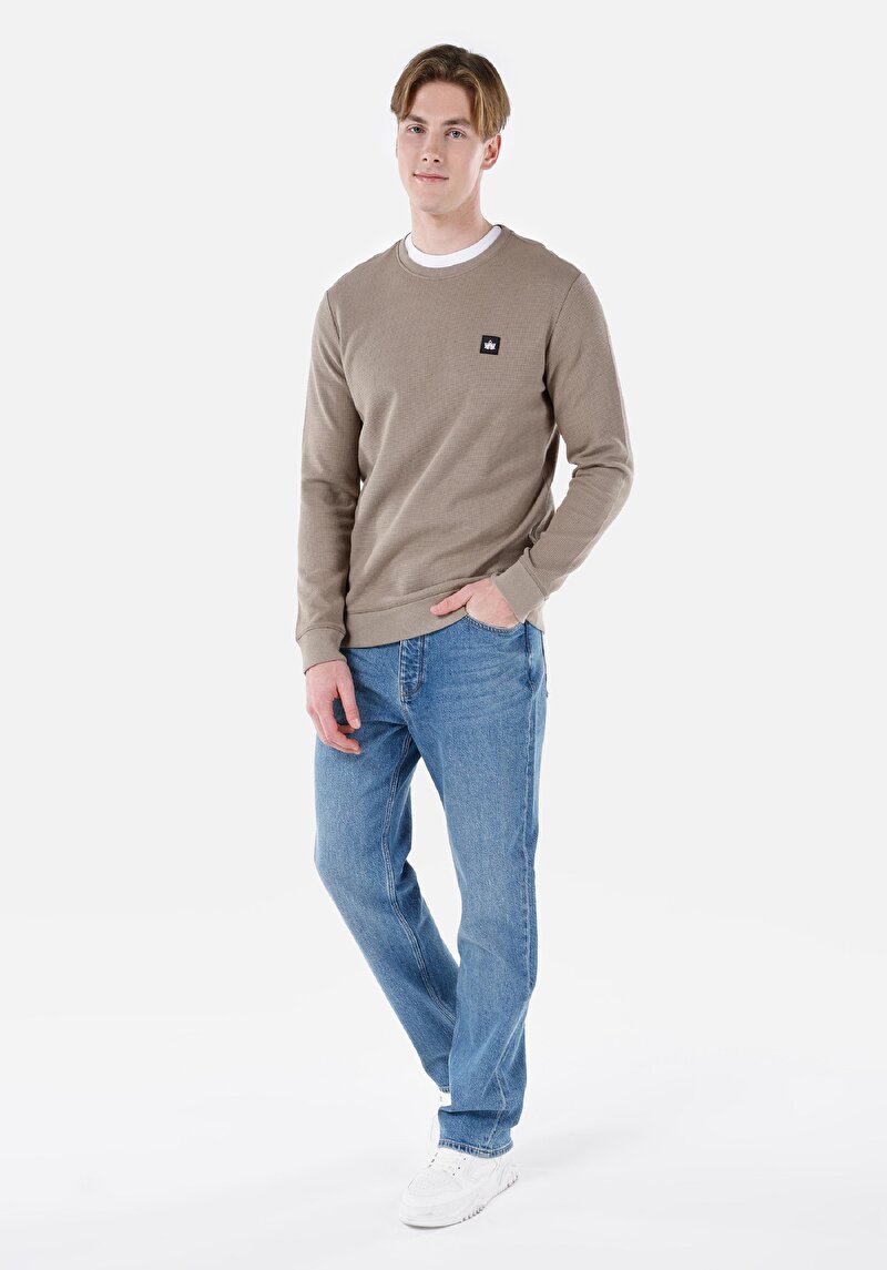 Regular Fit Yuvarlak Yaka Pamuklu Erkek Yeşil Uzun Kol Tişört