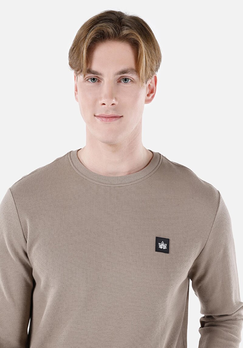 Regular Fit Yuvarlak Yaka Pamuklu Erkek Yeşil Uzun Kol Tişört