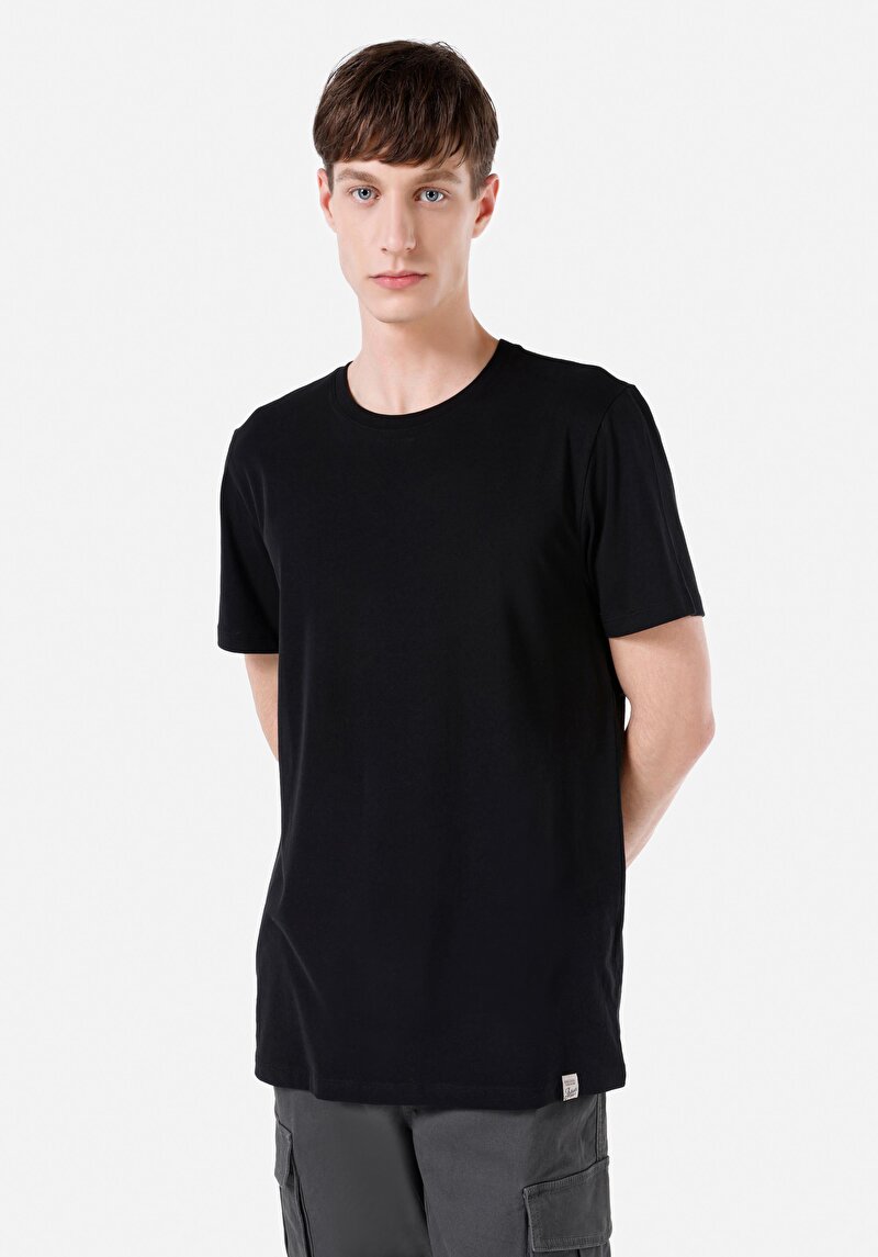 Regular Fit Yuvarlak Yaka Düz Erkek Siyah Kısa Kol Tişört