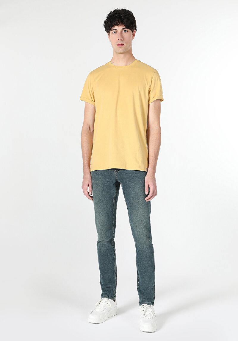 Regular Fit Yuvarlak Yaka Düz Erkek Sari Kısa Kol Örme Tişört