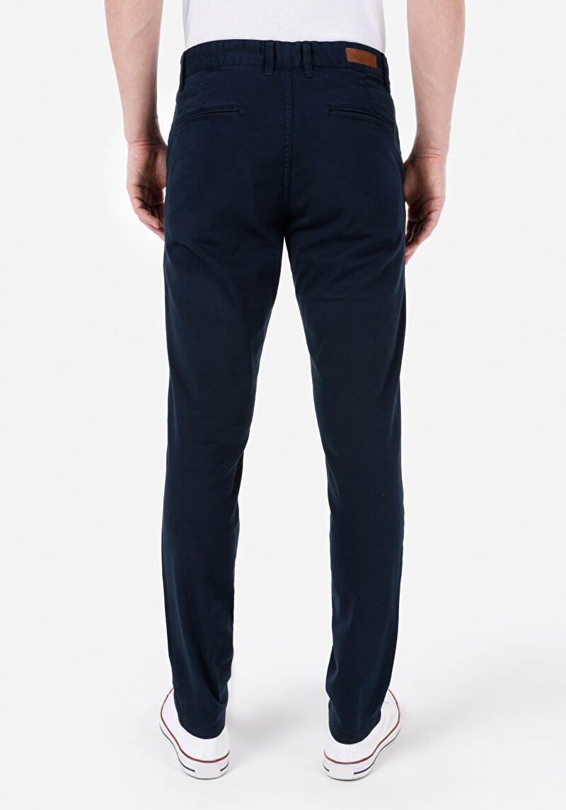 Slim Fit Orta Bel Düz Paça Erkek Lacivert Pantolon