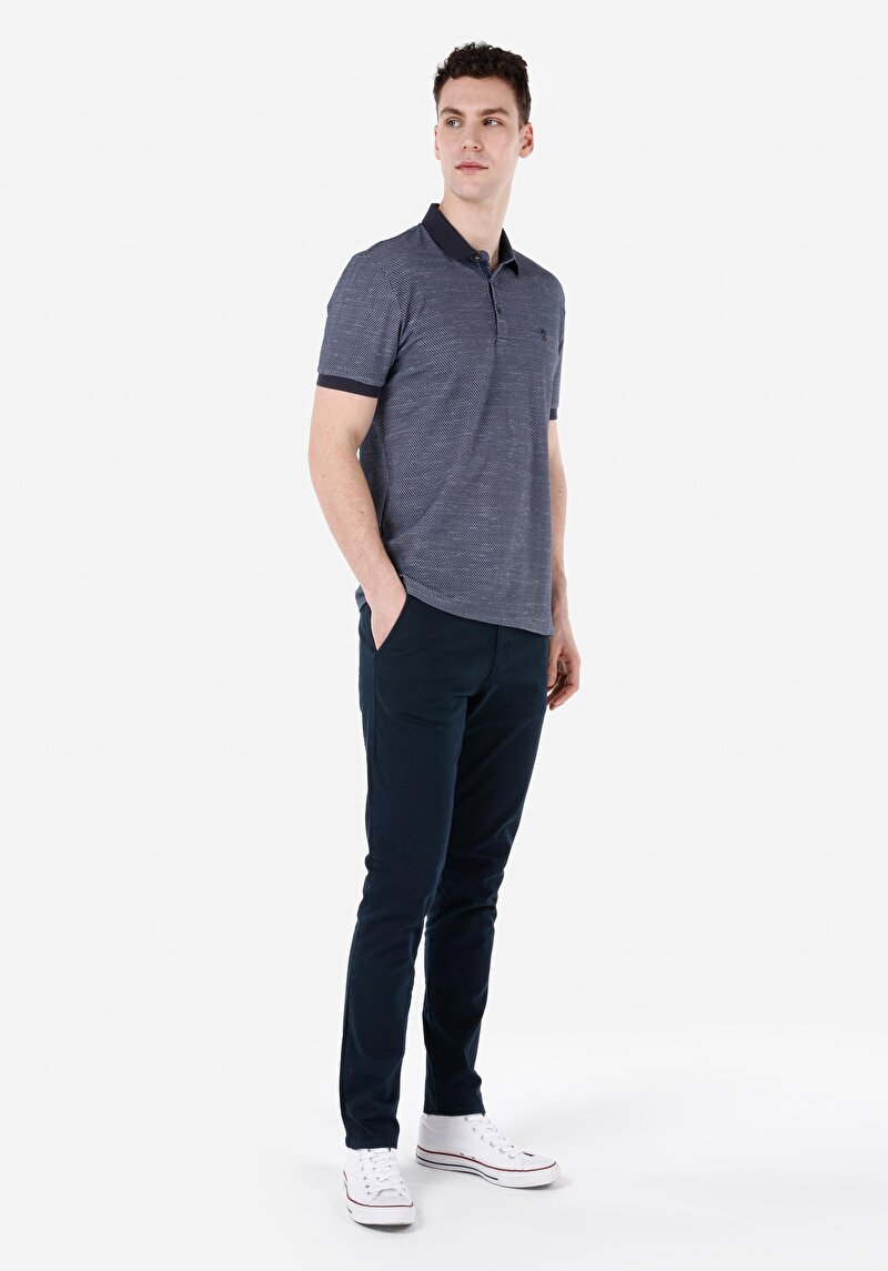 Slim Fit Orta Bel Düz Paça Erkek Lacivert  Pantolon