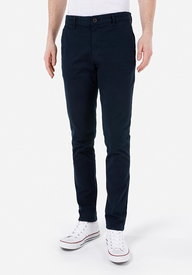 Slim Fit Orta Bel Düz Paça Erkek Lacivert Pantolon