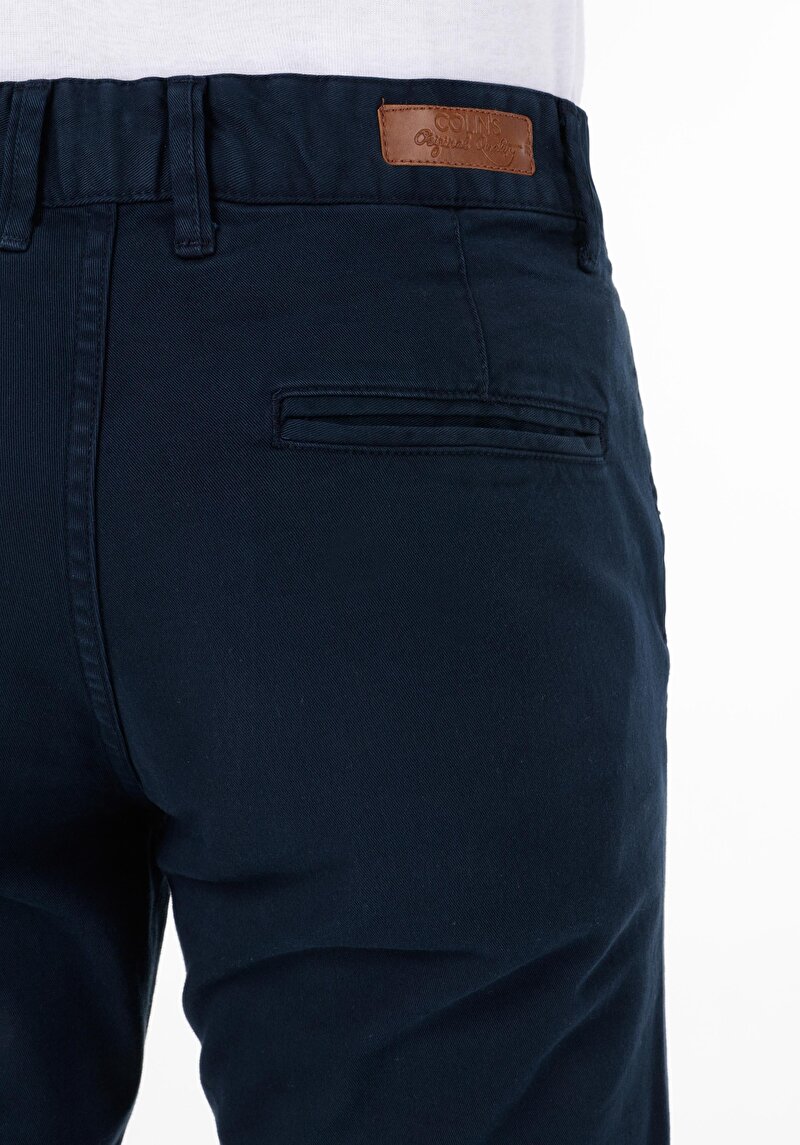 Slim Fit Orta Bel Düz Paça Erkek Lacivert  Pantolon