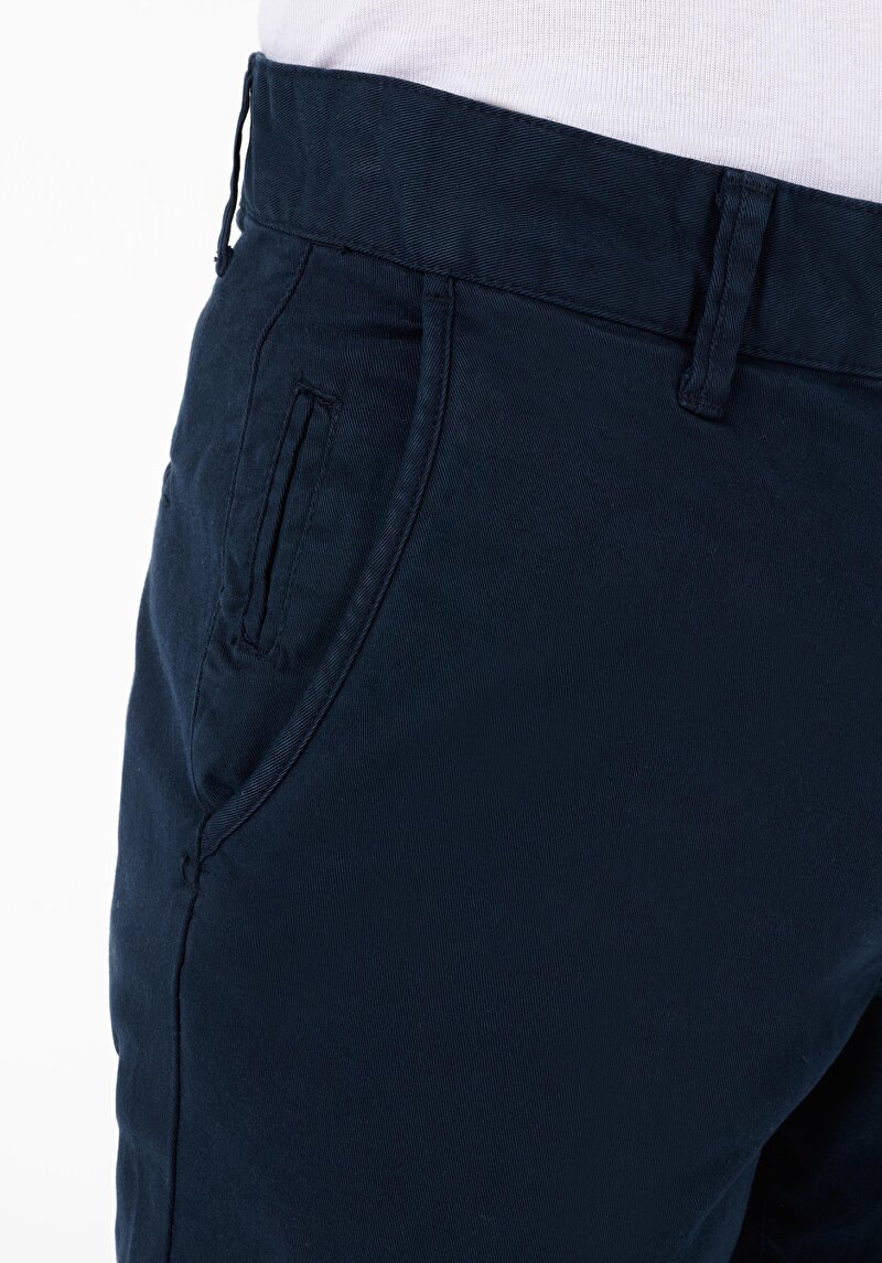 Slim Fit Orta Bel Düz Paça Erkek Lacivert  Pantolon