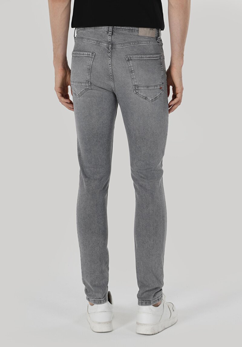 Skinny Fit Yüksek Bel Dar Paça Erkek Gri Jean Pantolon