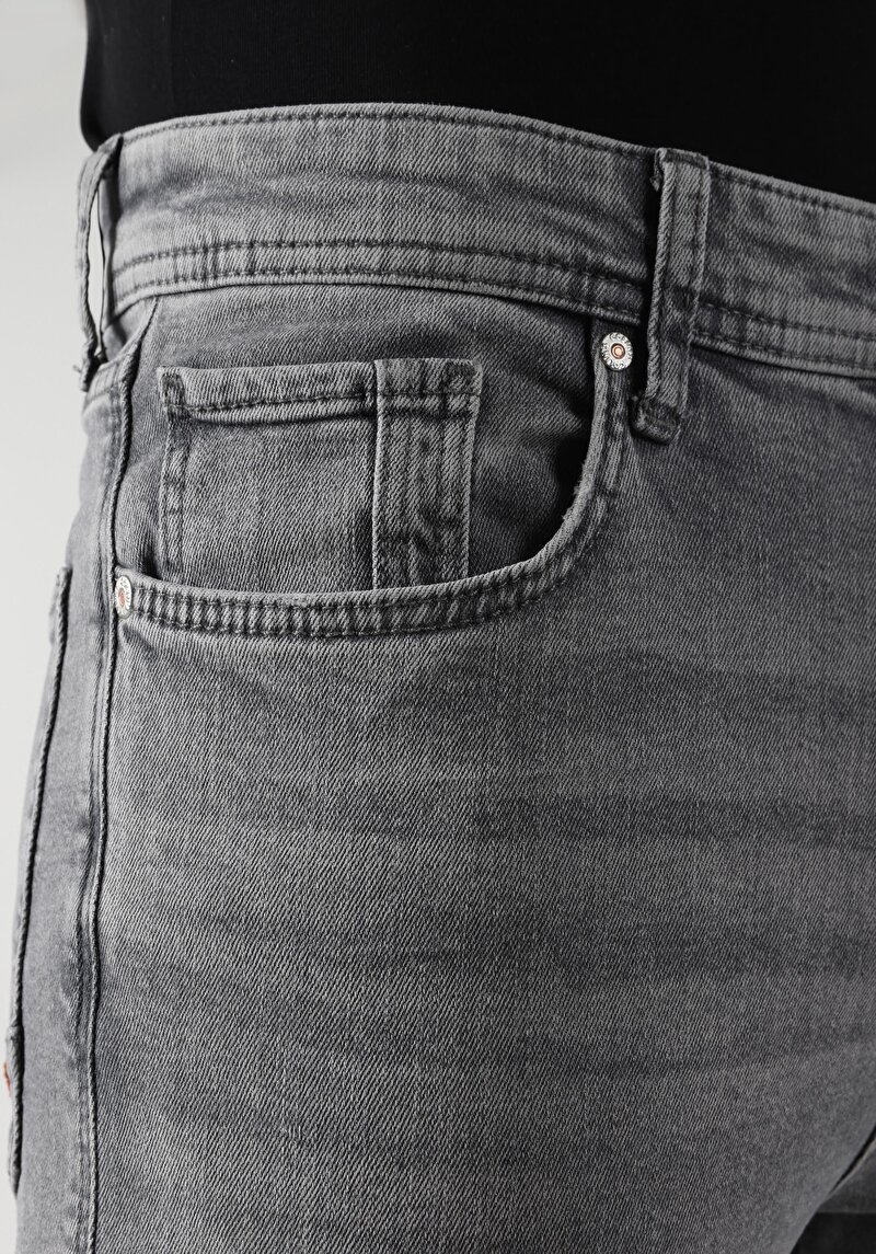 Skinny Fit Yüksek Bel Dar Paça Erkek Gri Jean Pantolon