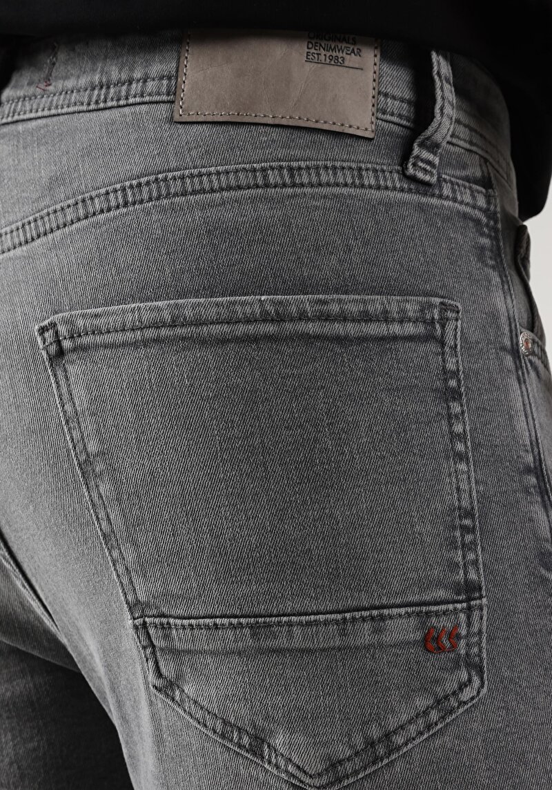 Skinny Fit Yüksek Bel Dar Paça Erkek Gri Jean Pantolon