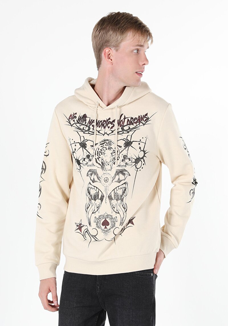 Regular Fit Erkek Ekru Sweatshirt