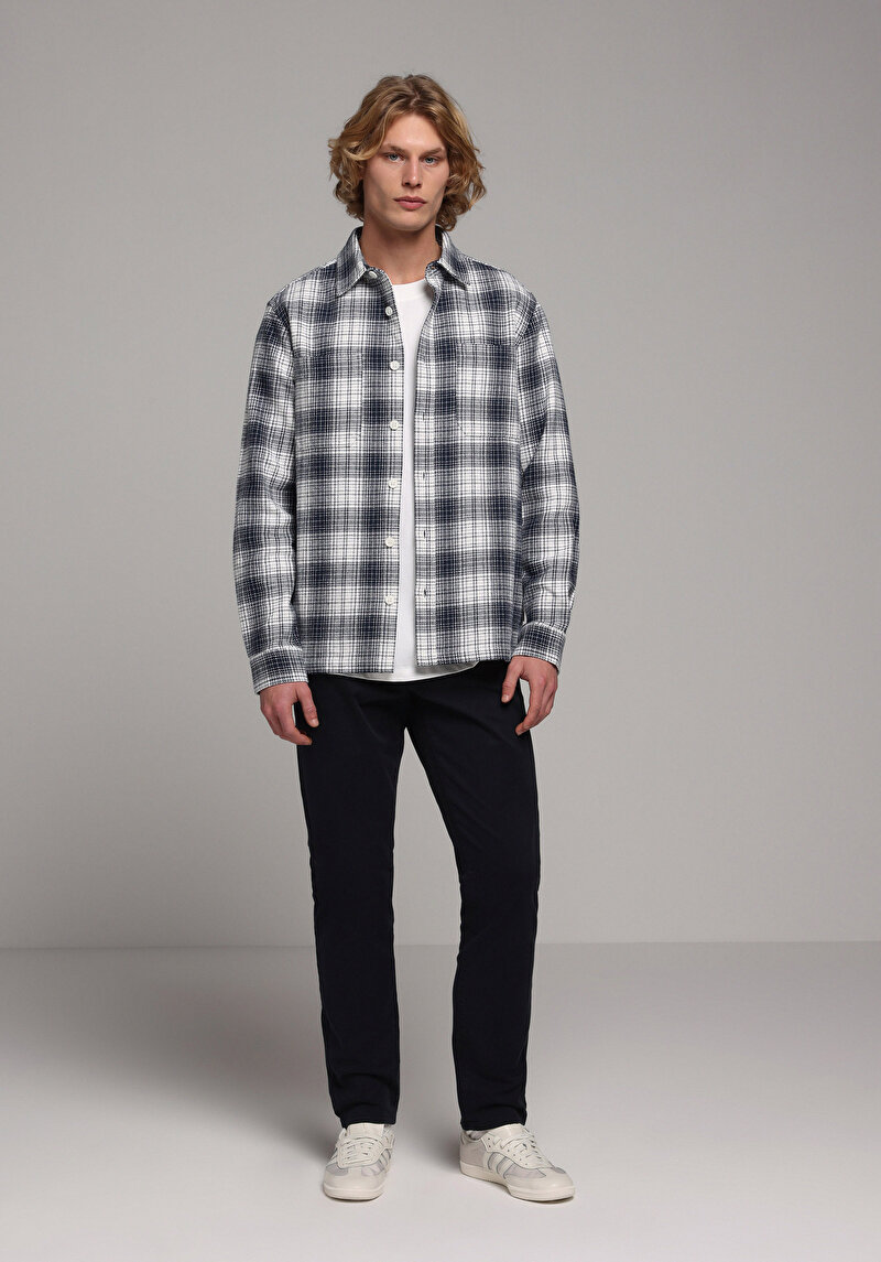 Slim Fit Orta Bel Düz Paça Erkek Lacivert Düğmeli Pantolon