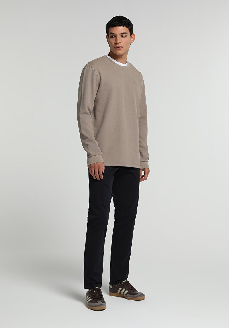 Slim Fit Orta Bel Düz Paça Erkek Lacivert Düğmeli Pantolon