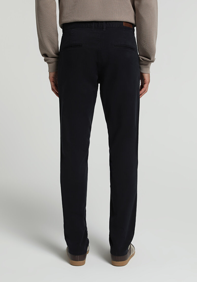 Slim Fit Orta Bel Düz Paça Erkek Lacivert Düğmeli Pantolon