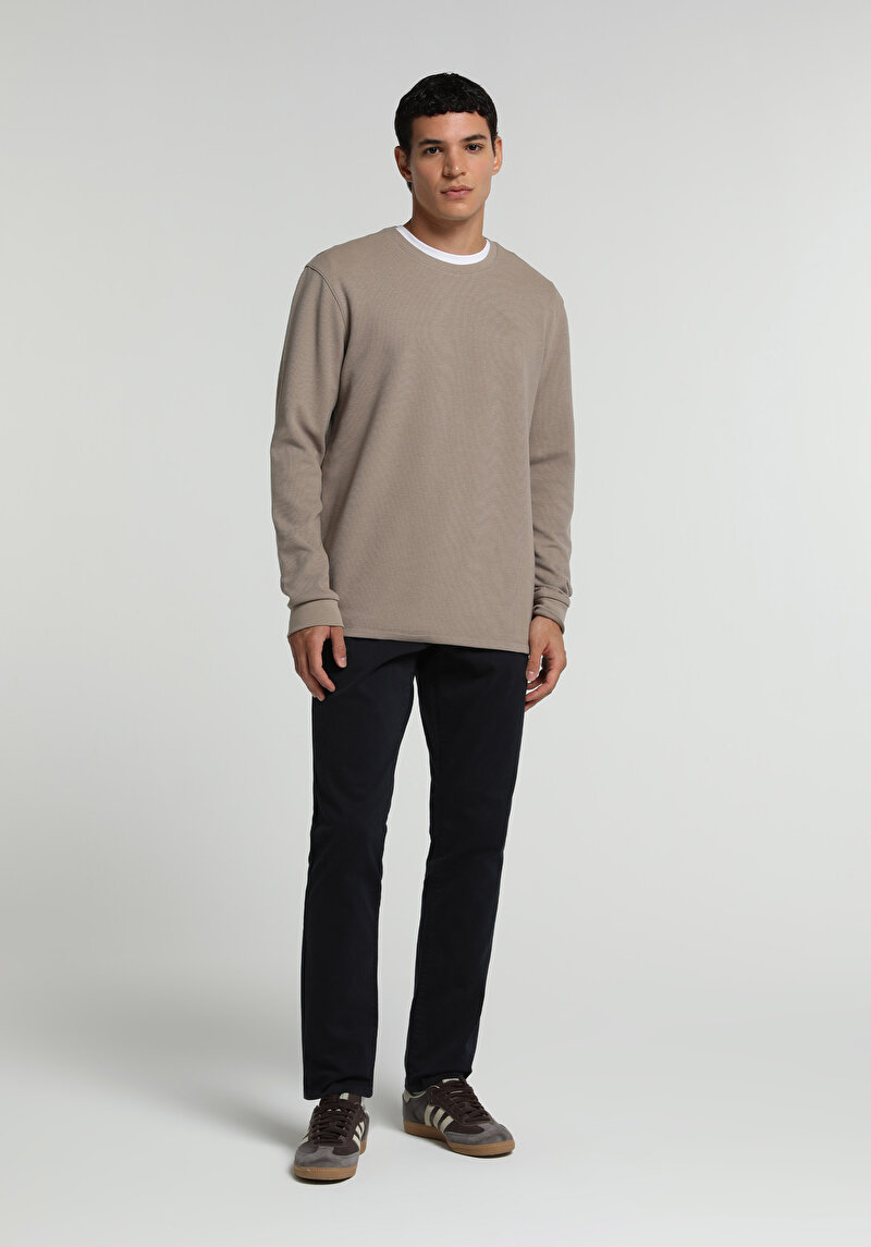Slim Fit Orta Bel Düz Paça Erkek Lacivert Düğmeli Pantolon