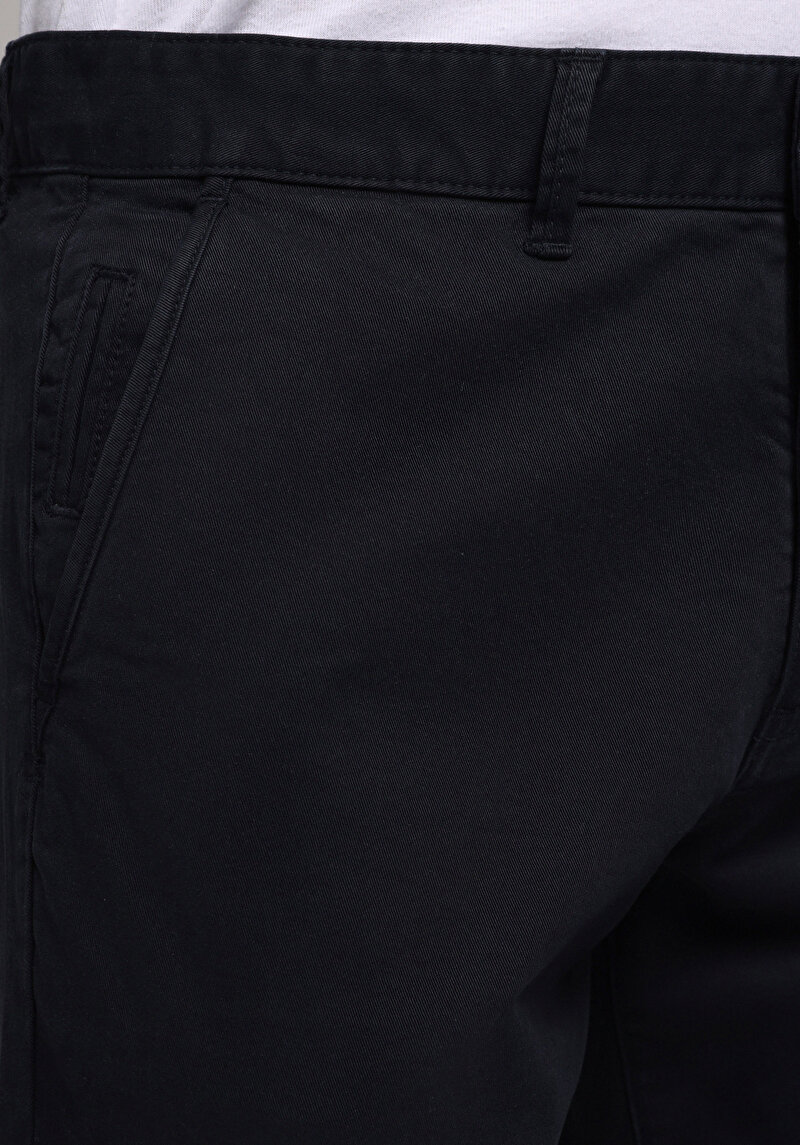 Slim Fit Orta Bel Düz Paça Erkek Lacivert Düğmeli Pantolon