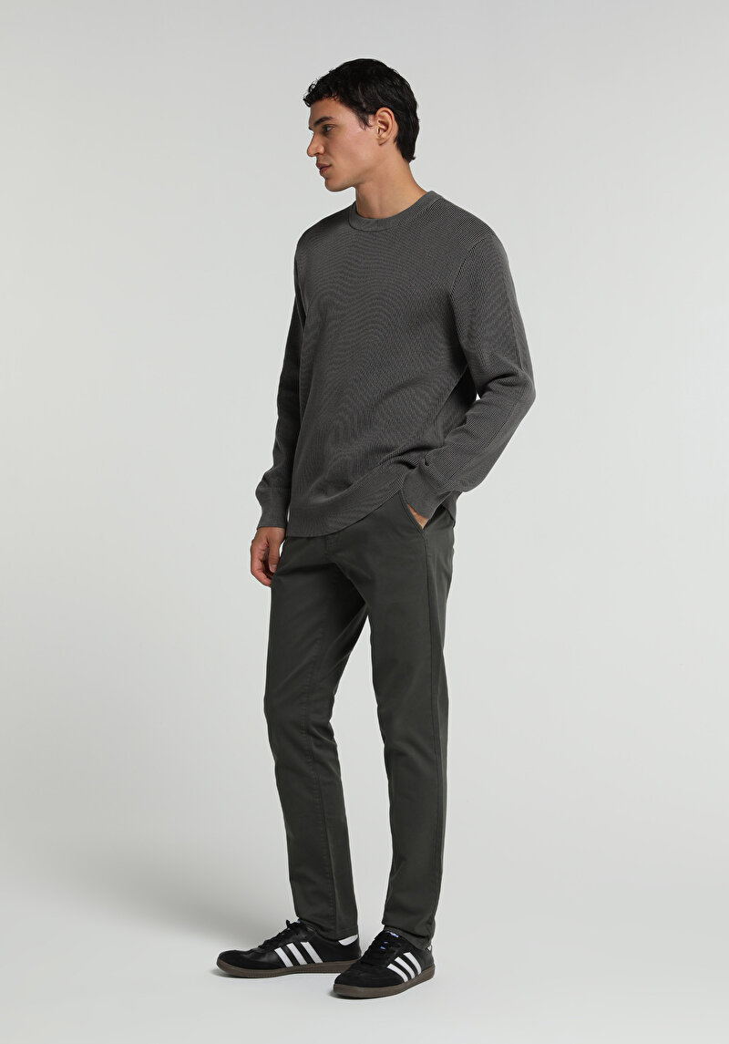 Slim Fit Orta Bel Düz Paça Erkek Yeşil Pantolon