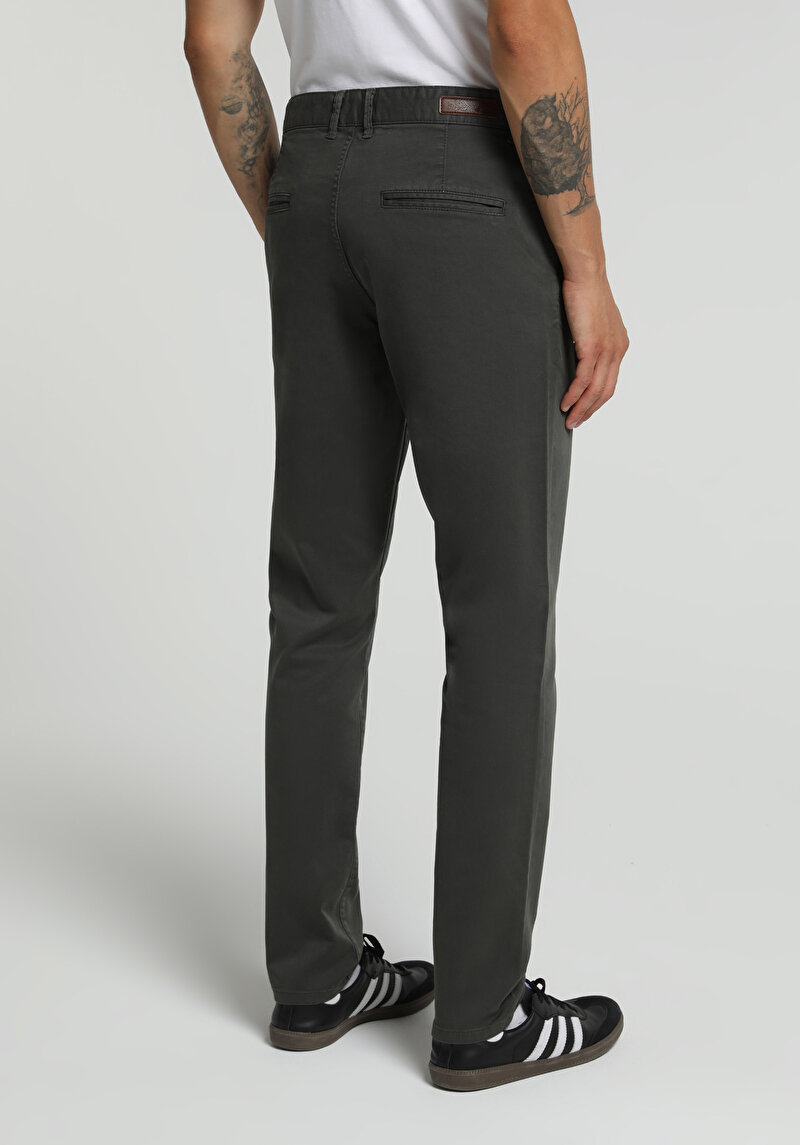 Slim Fit Orta Bel Düz Paça Erkek Yeşil Pantolon