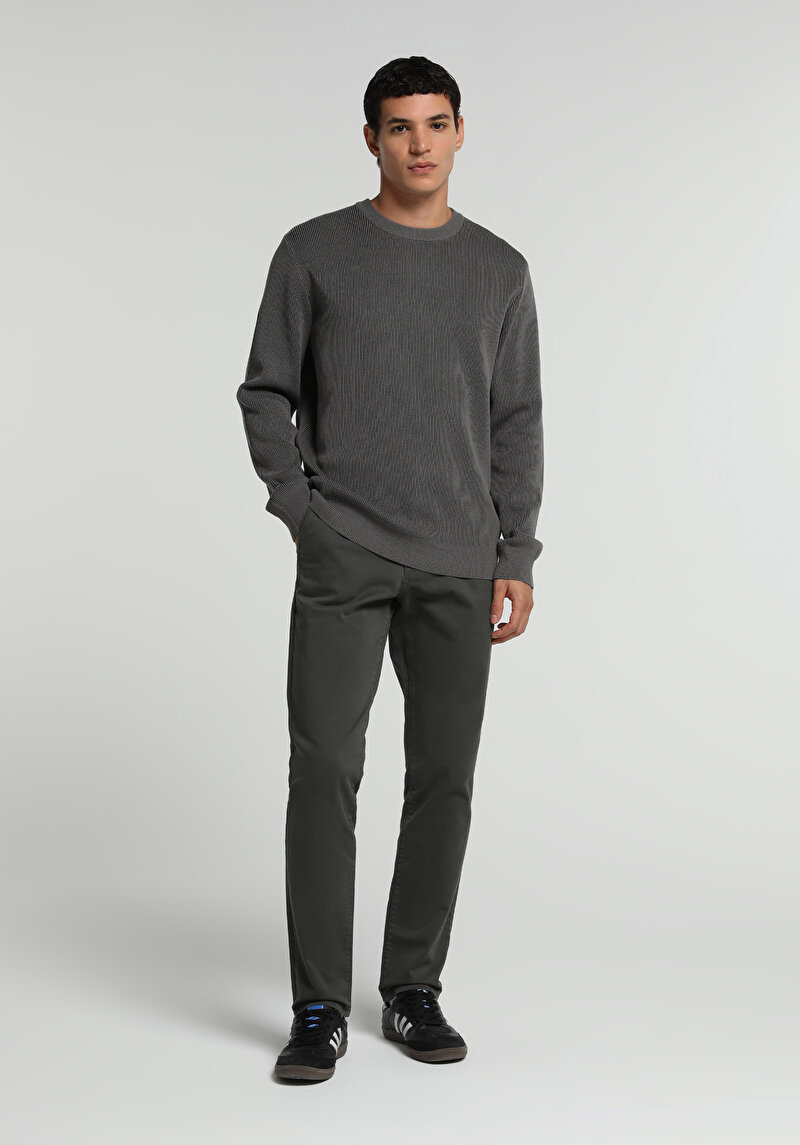 Slim Fit Orta Bel Düz Paça Erkek Yeşil Pantolon