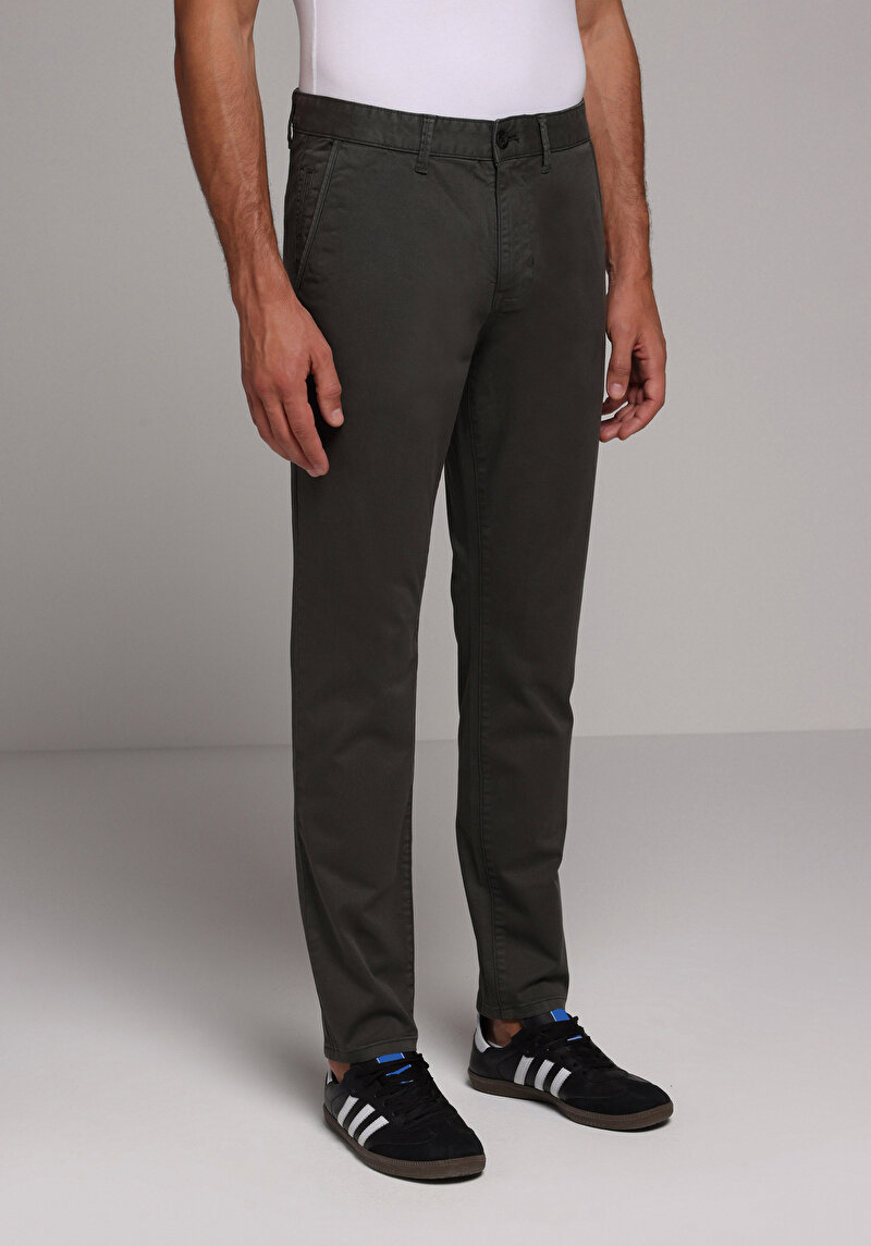 Slim Fit Orta Bel Düz Paça Erkek Yeşil Pantolon