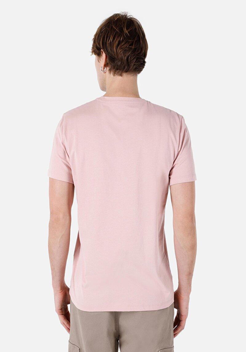 Regular Fit Yuvarlak Yaka Düz Erkek Pembe Kısa Kol Tişört