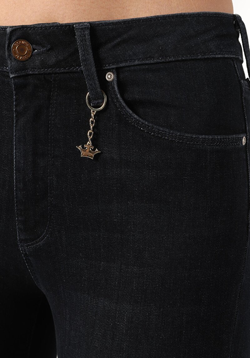 Skinny Fit Orta Bel Dar Paça Kadın İndigo Jean Pantolon