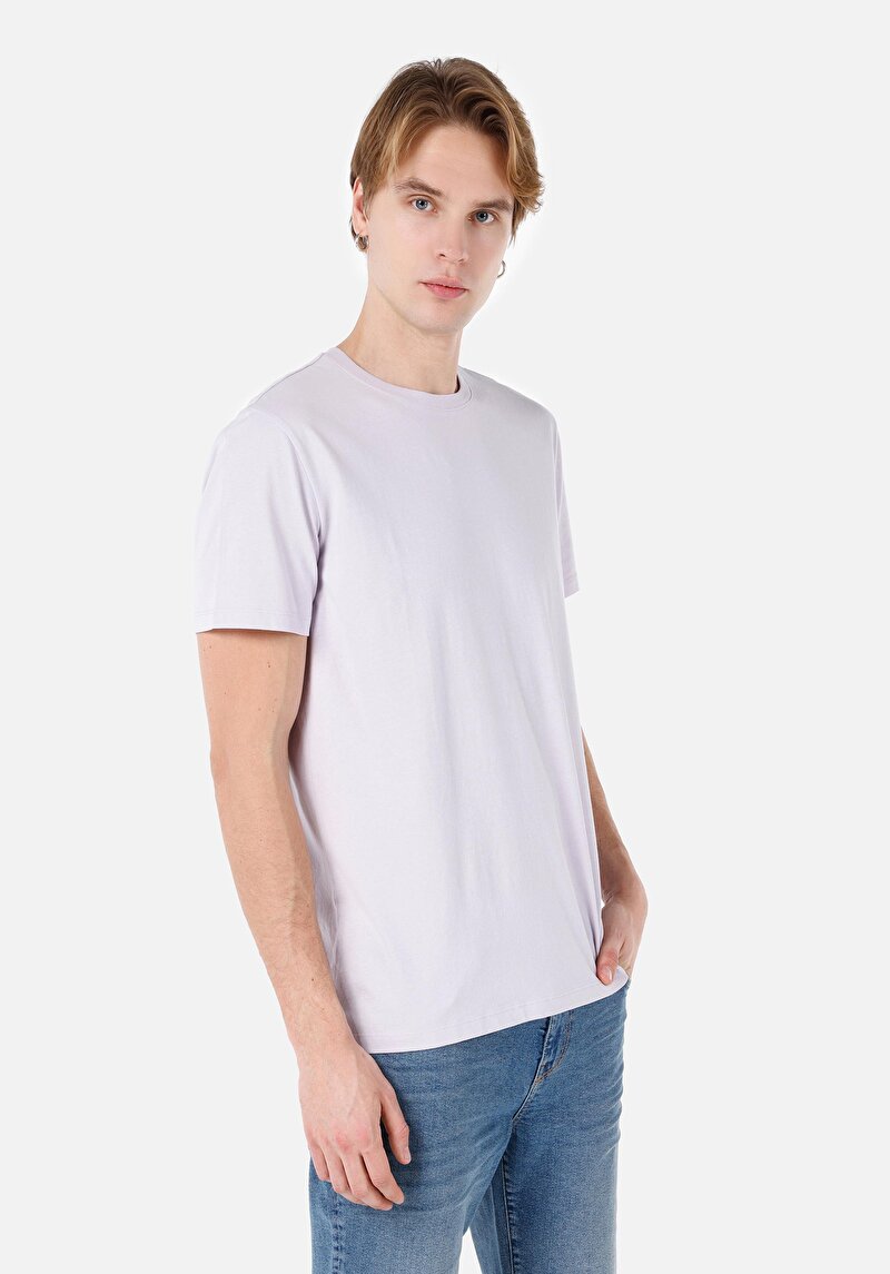 Regular Fit Yuvarlak Yaka Düz Erkek Mor Kısa Kol Tişört