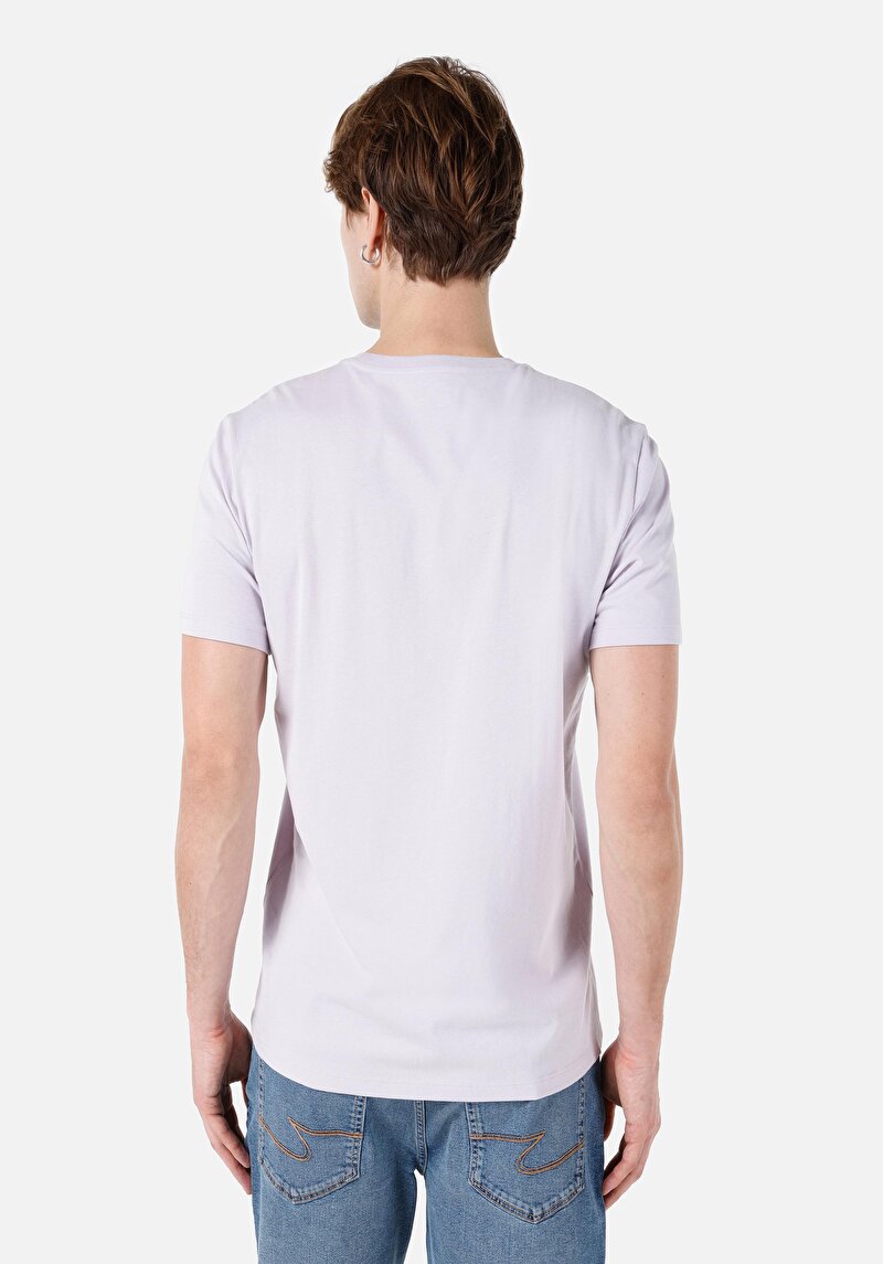 Regular Fit Yuvarlak Yaka Düz Erkek Mor Kısa Kol Tişört