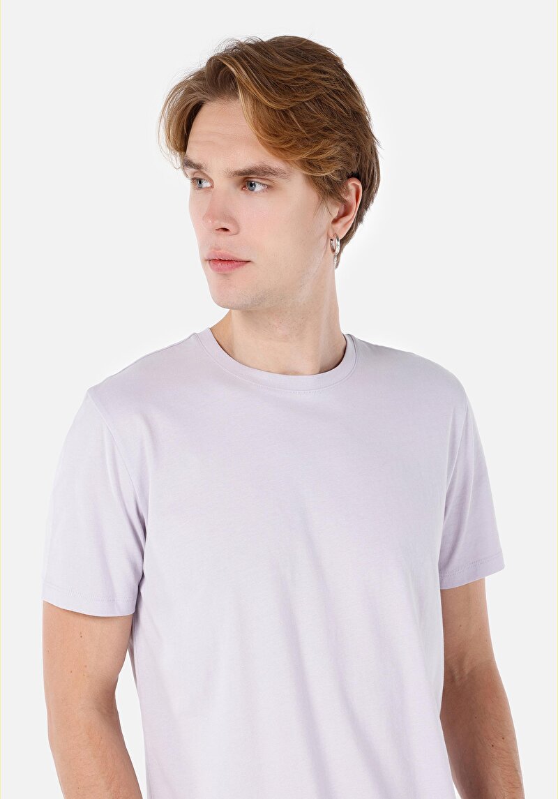 Regular Fit Yuvarlak Yaka Düz Erkek Mor Kısa Kol Tişört