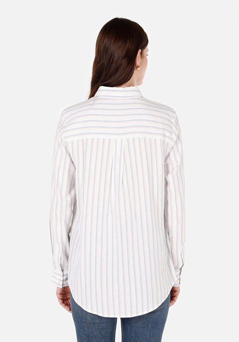 Regular Fit Shirt Neck Kadın Beyaz Uzun Kol Gömlek