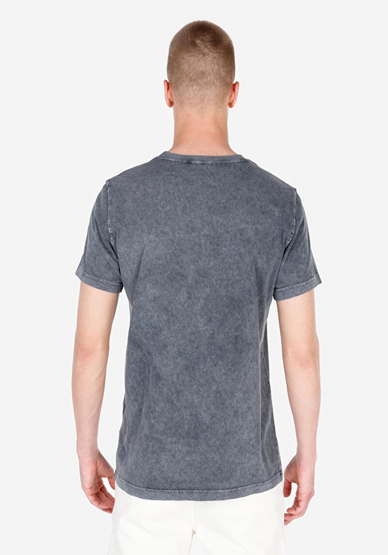 Regular Fit Yuvarlak Yaka Düz Erkek Antrasit Pamuklu Cepsiz Kısa Kol Tişört