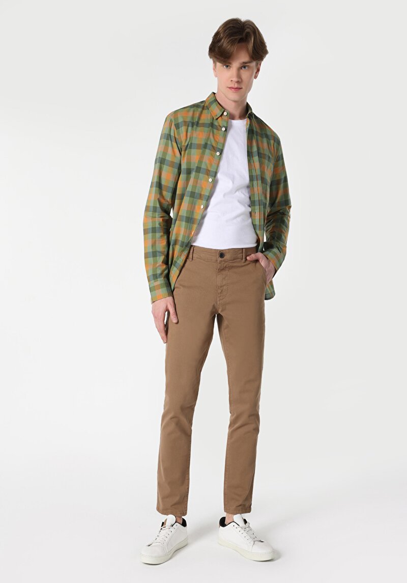 Slim Fit Orta Bel Düz Paça Erkek Gri Pantolon