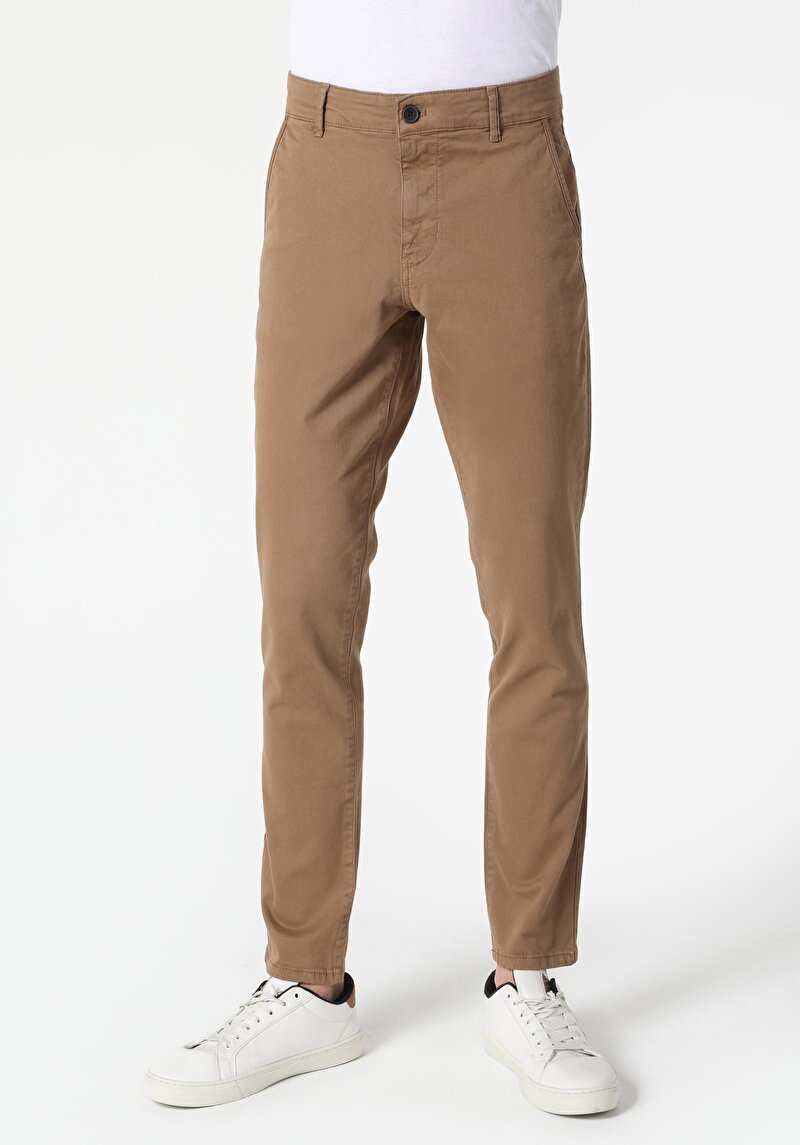 Slim Fit Orta Bel Düz Paça Erkek Gri Pantolon