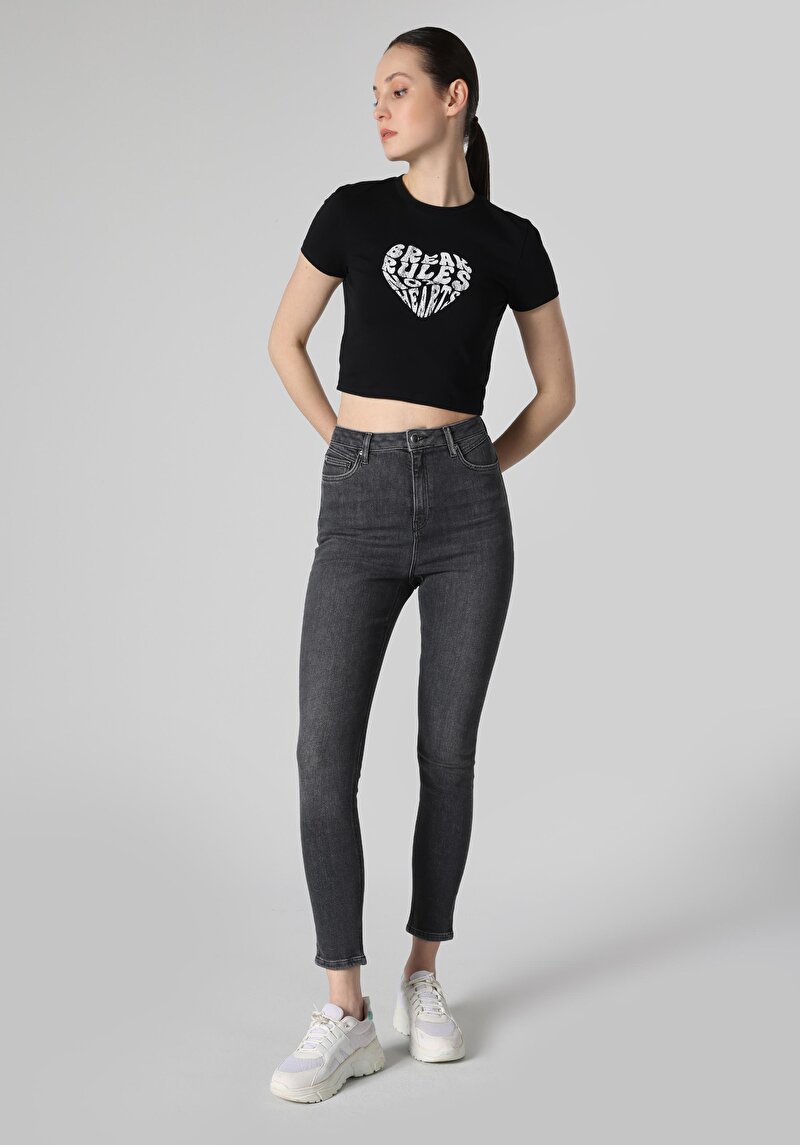 Skinny Fit Yüksek Bel Dar Paça Pamuk Kadın Denim Jean Pantolon