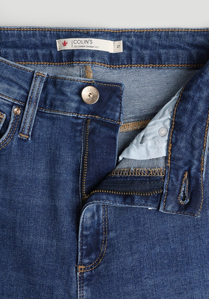Skinny Fit Yüksel Bel Dar Paça Fermuarlı Kadın İndigo Jean Pantolon