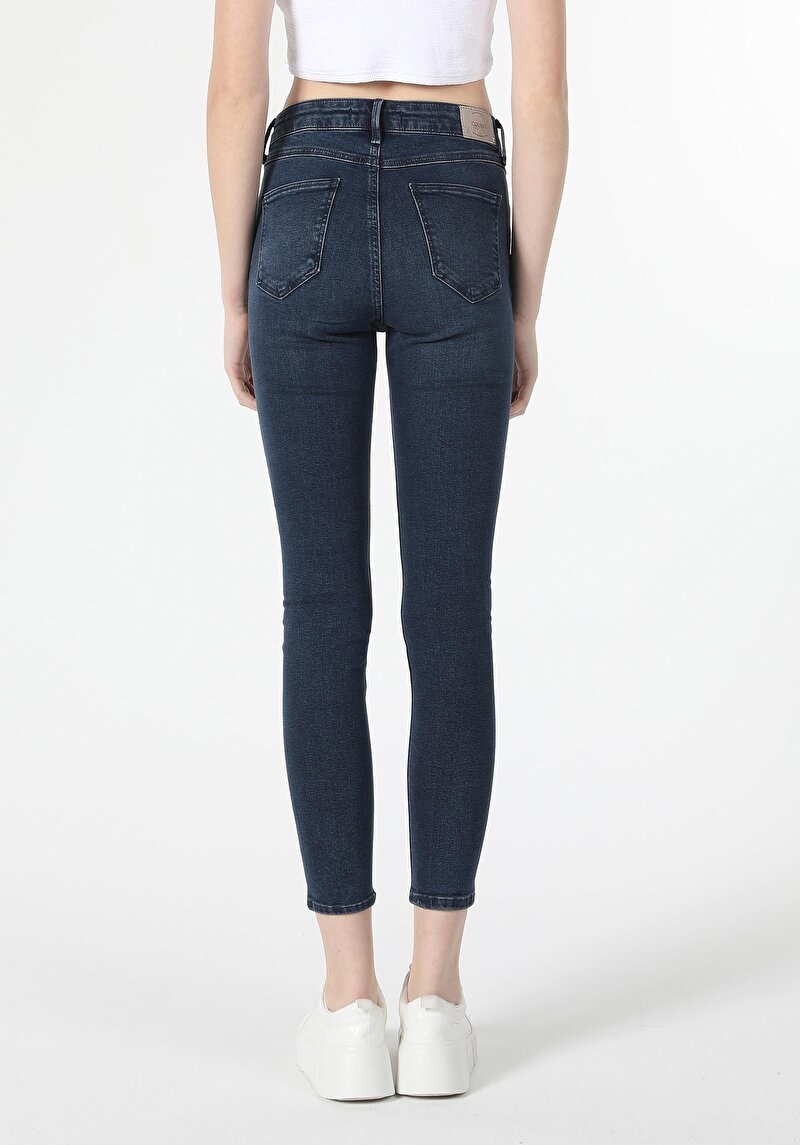 Skinny Fit Orta Bel Dar Paça Kadın İndigo Jean Pantolon