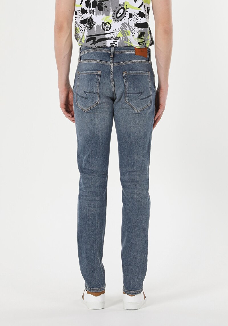 Straight Fit Düşük Bel Düz Paça Erkek İndigo Jean Pantolon