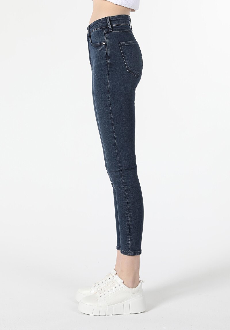 Skinny Fit Orta Bel Dar Paça Kadın İndigo Jean Pantolon