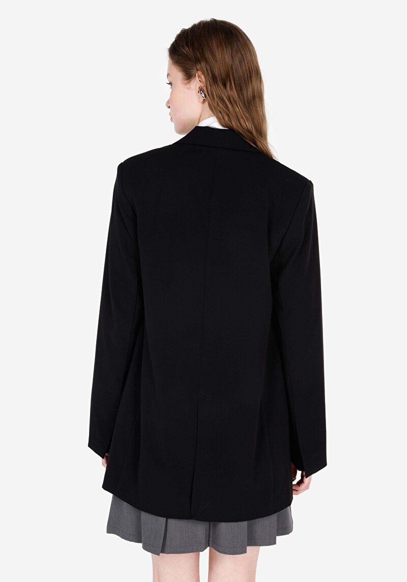 Regular Fit Dokuma Kadın Siyah Ceket