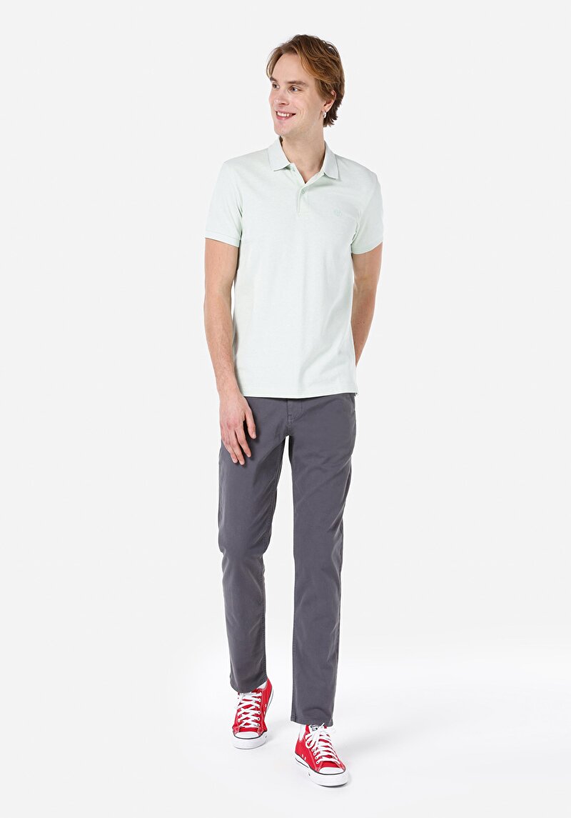 Regular Fit Orta Bel Düz Paça Erkek Gri  Pantolon
