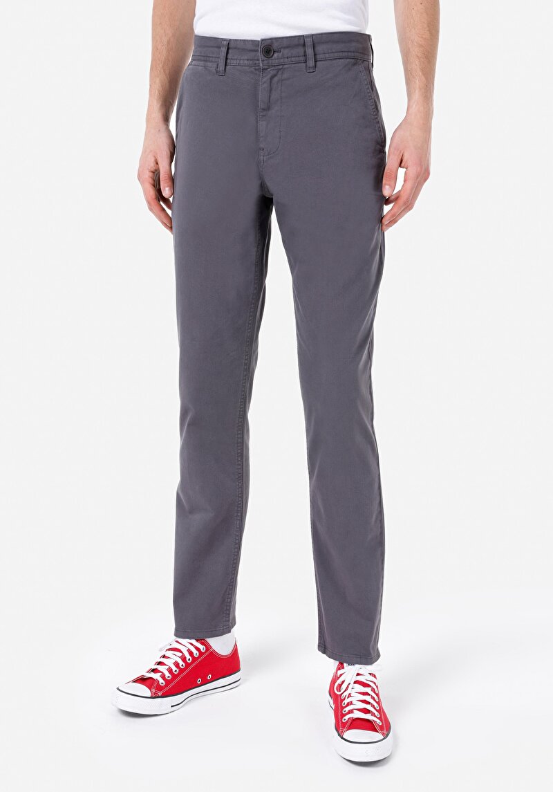 Regular Fit Orta Bel Düz Paça Erkek Gri  Pantolon